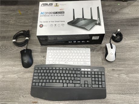 NEW ASUS AC3100 ROUTER 2 KEYBOARDS & 2 MOUSES