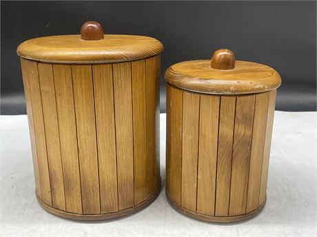 2 WOOD MCM CANISTER SET (TALLEST IS 8.5”)