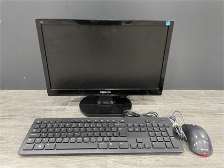 18” PHILLIPS MONITOR, KEYBOARD & MOUSE (ALL WORK)