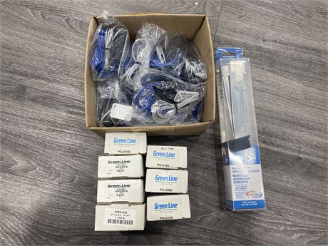 MISC. TOOL ITEM LOT- HEAVY DUTY HAMMER STAPLER,BOX OF BREAKAWAY SWITCHES, AND