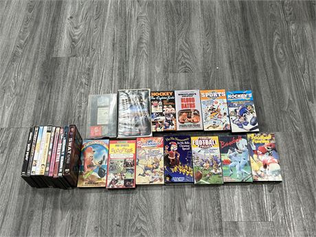 LOT OF VINTAGE VHS (SOME SEALED) & MISC DVDS