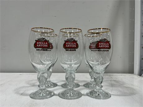 6 ORIGINAL STELLA ARTOIS BELGIUM BEER GLASSES