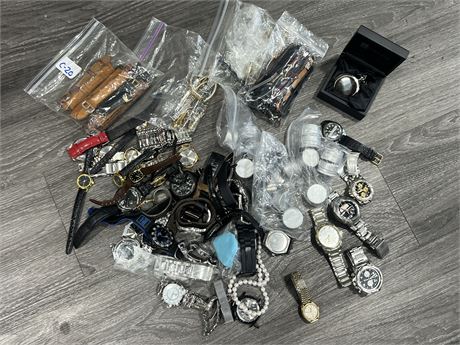 LOT OF ASSORTED WATCHES & WATCH BANDS