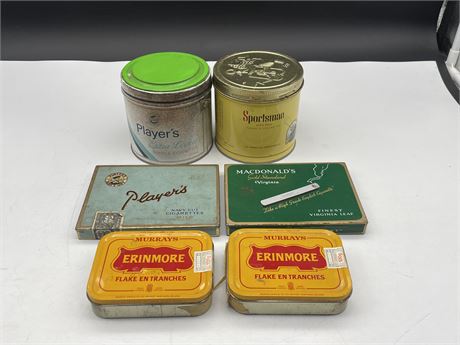 6 VINTAGE TOBACCO TINS AND CANS 6”
