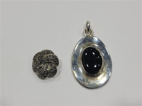 MARCASITE 925 & BLACK ONYX HANDCRAFTED SILVER PENDANTS
