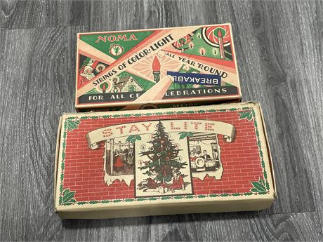 2 BOXES OF NEVER USED VINTAGE COLOURED CHRISTMAS LIGHTS