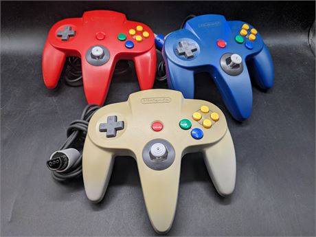 3 N64 ORIGINAL CONTROLLERS - TESTED & WORKING