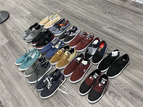 15 BRAND NEW PAIRS OF ETNIES & EMERICA SKATE SHOES (APPROX SIZE MENS 8.5-10)