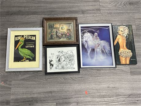 5 FRAMED COLLECTABLE PRINTS (LARGEST 11”x15”)