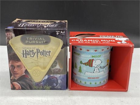 NEW HARRY POTTER TRIVIA GAME + SNOOPY CHRISTMAS MUG IN BOX