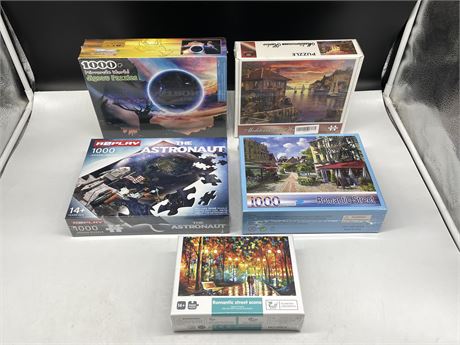 5 NEW JIGSAW PUZZLES (ALL 1000 PIECES)