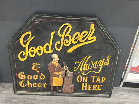 VINTAGE STYLE GOOD BEER MAN CAVE SIGN - 36”x30”