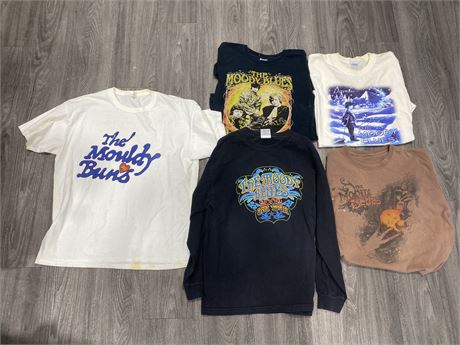LOT OF MOODY BLUES BAND TESS FROM VARIOUS YEARS SIZES L/XL