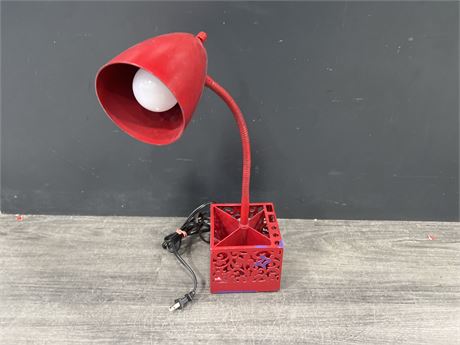 VINTAGE RED GOOSE NECK LAMP - 20” TALL