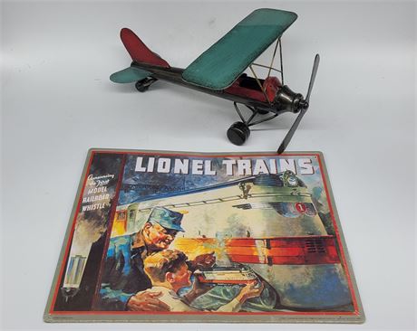 14"X11" LIONEL TRAIN SIGN WITH 14" METAL PLANE "