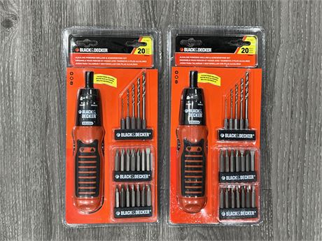 2 BLACK & DECKER 20PC ALKALINE POWERED DRILLING & SCREW DRIVING SETS