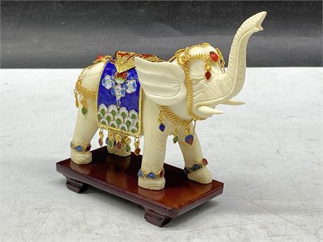 CARVED CHINESE BONE + CLOISONNÉ ELEPHANT (5” TALL)