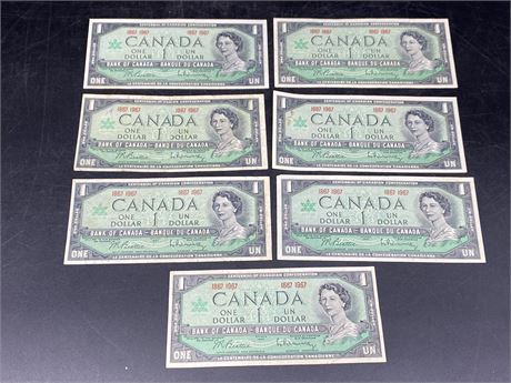 (7) 1967 CENTENNIAL CANADIAN $1 BILLS