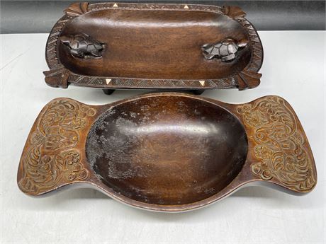 2 HAND CARVED WOODEN BOWLS