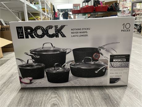(NEW) THE ROCK 10 PIECE NON-STICK FRYING PAN SET