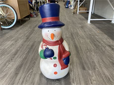 VINTAGE XMAS CEMENT WEIGHTED SNOWMAN (27” TALL)
