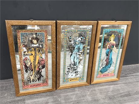 3 VINTAGE MIRRORED WALL DECORATIONS (7”x13”)