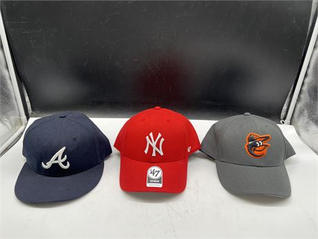 3 NEW BASEBALL CAPS - 2 STRAP BACK 1 FITTED (7 1/8)