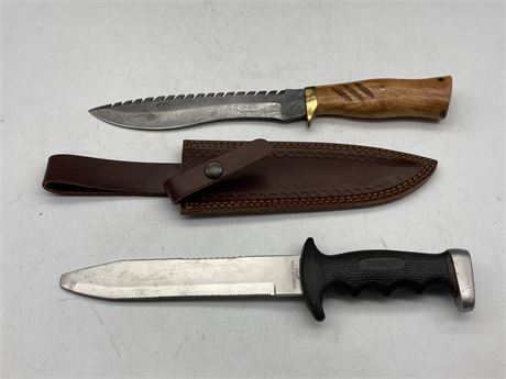 13” DAMASCUS KNIFE W/SHEATH & DULL TABATA KNIFE