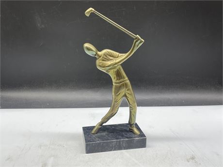 MCM BRASS GOLFER STATUE WITH MARBLE BASE - 12” TALL