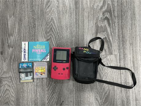 GAMEBOY COLOR W/ 2 GAMES, MANUAL & CARRY CASE
