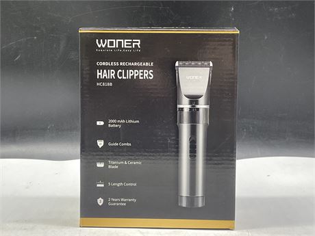 (NEW) WONER CORDLESS RECHARGEABLE HAIR CLIPPERS - HC818B