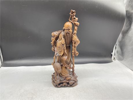 ANTIQUE MASTER CARVED CHINESE WISEMAN & CRANE