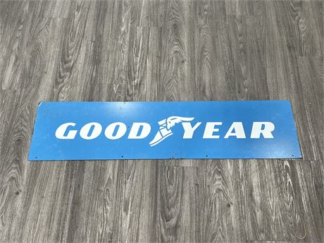 VINTAGE GOOD YEAR DOUBLE SIDED METAL SIGN - 4’ x 1’