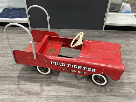 VINTAGE METAL FIRE FIGHTER PEDAL CAR (42” long)