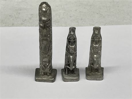 3 FINE PEWTER TOTEM POLES BY BOMA 1-3” & 2-3”