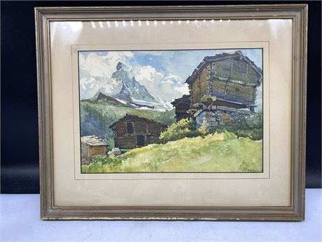 SIGNED EARLY WATER COLOR OF MATTERHORN MTN (17”x14”)