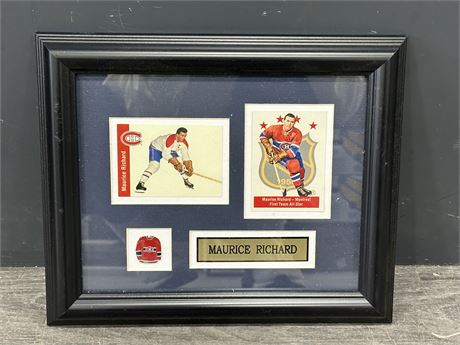 FRAMED MAURICE RICHARD “THE ROCKET” CARDS & PIN (12”X9.5”)