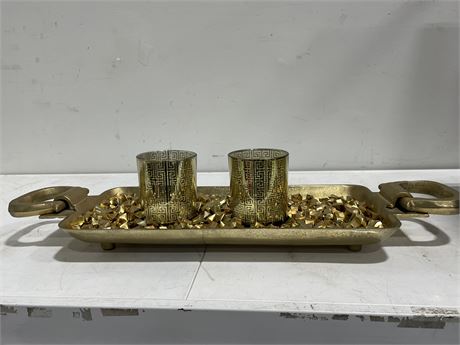 GOLDEN CENTREPIECE 2 BATTERY CANDLE DISH 30”x10”