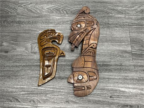 2 SIGNED NATIVE CARVINGS (Largest is 16”)