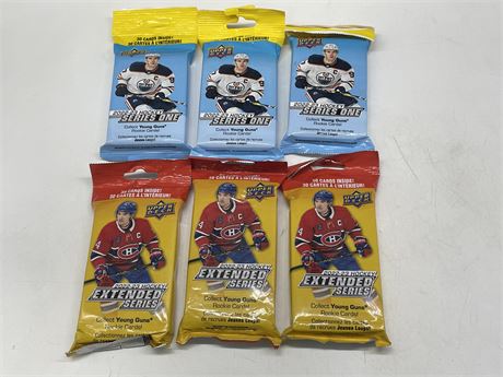 6 SEALED 2022/23 HOCKEY SERIES ONE + EXTENDED SERIES FAT PACKS