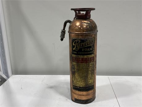 VINTAGE COPPER / BRASS PYRENE FIRE EXTINGUISHER (2ft tall)