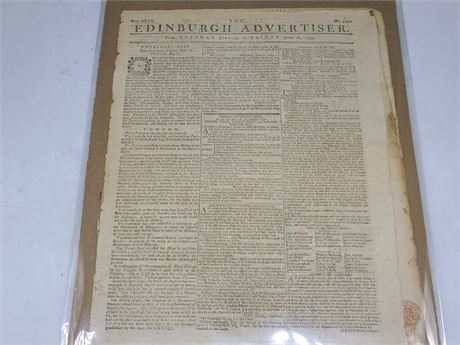 RARE ORIGINAL 1797 EDINBURGH NEWSPAPER