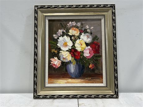 SIGNED ORIGINAL FLOWER PAINTING IN FRAME (29”x33”)