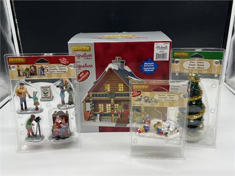 LEMAX CHRISTMAS LOG CABIN WITH 3 ACCESSORIES