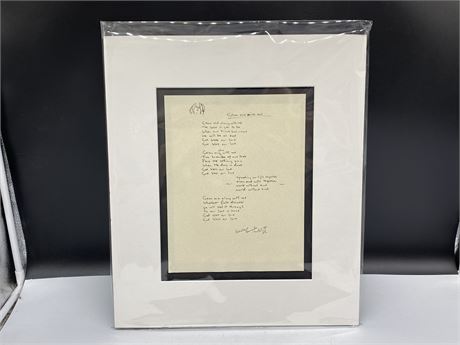 JOHN LENNON HAND WRITTEN LYRICS MATTED PRINT (15.5”x18”)