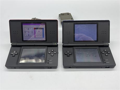 2 NINTENDO DS LITE W/CHARGERS - 1 WORKS / 1 HAS SCREEN DAMAGE