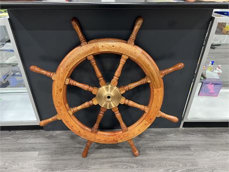 LARGE VINTAGE NAUTICAL SHIPS WHEEL - MADE IN CANADA 42” DIAMETER