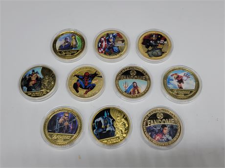 10 GOLD PLATED SUPER HERO COINS