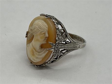 MARKED STERLING VINTAGE CAMEO RING - SIZE 5