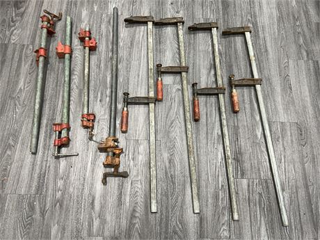 LOT OF F-CLAMPS & BAR CLAMPS